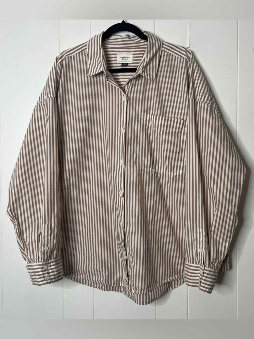 American Eagle Outfitters Women’s Tan & White Striped Button-Up Shirt Boxy XXL